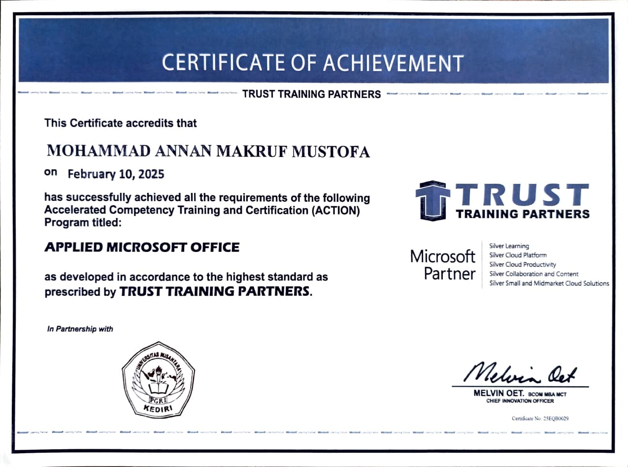 Microsoft Office certificate page 1